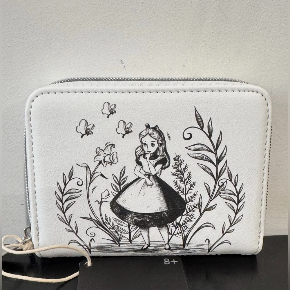 Loungefly Disney Alice In Wonderland Black & White Floral Mini Zipper Wallet